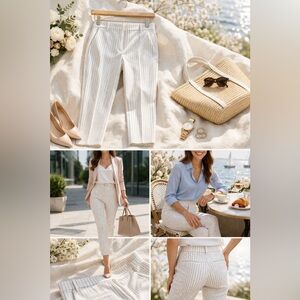 LOFT Marisa Skinny Ankle Pants White Pinstripe Size 4 NWOT Spring
